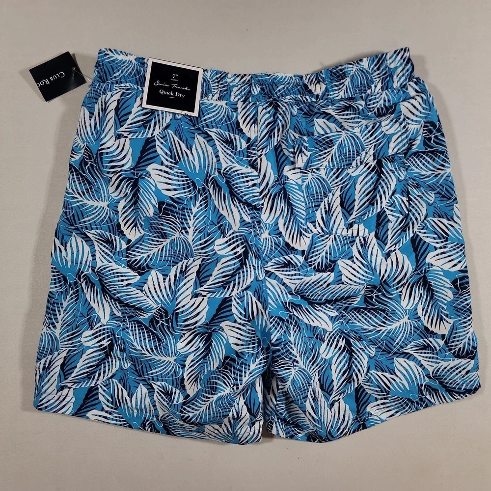 Club Room Tropical Swim Shorts Mens Small‎ Navy Blue CBO Leaf 7